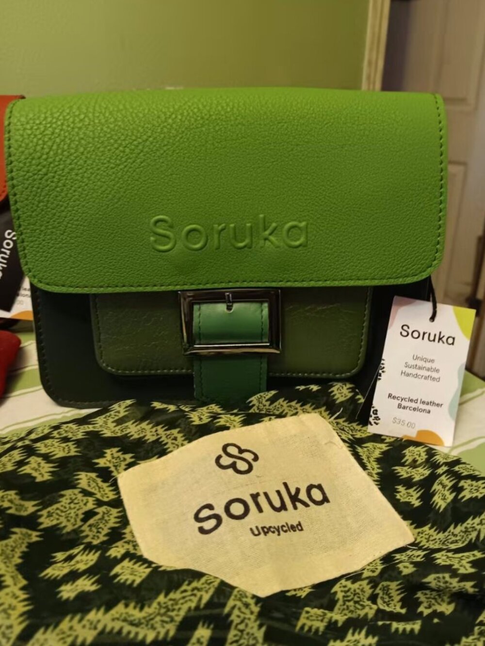 Brand New Green Soruka Crossbody Genuine Leather Handbag
